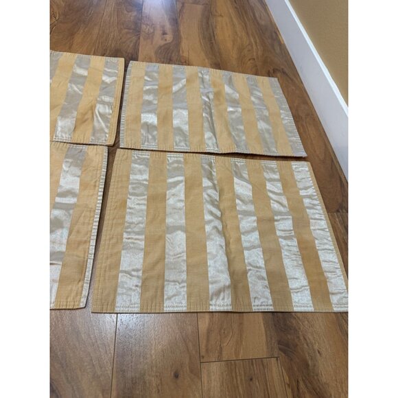 Waterford Gold On Gold Striped Placemats Set Of 4 Cotton/Polyester - Picture 3 of 6